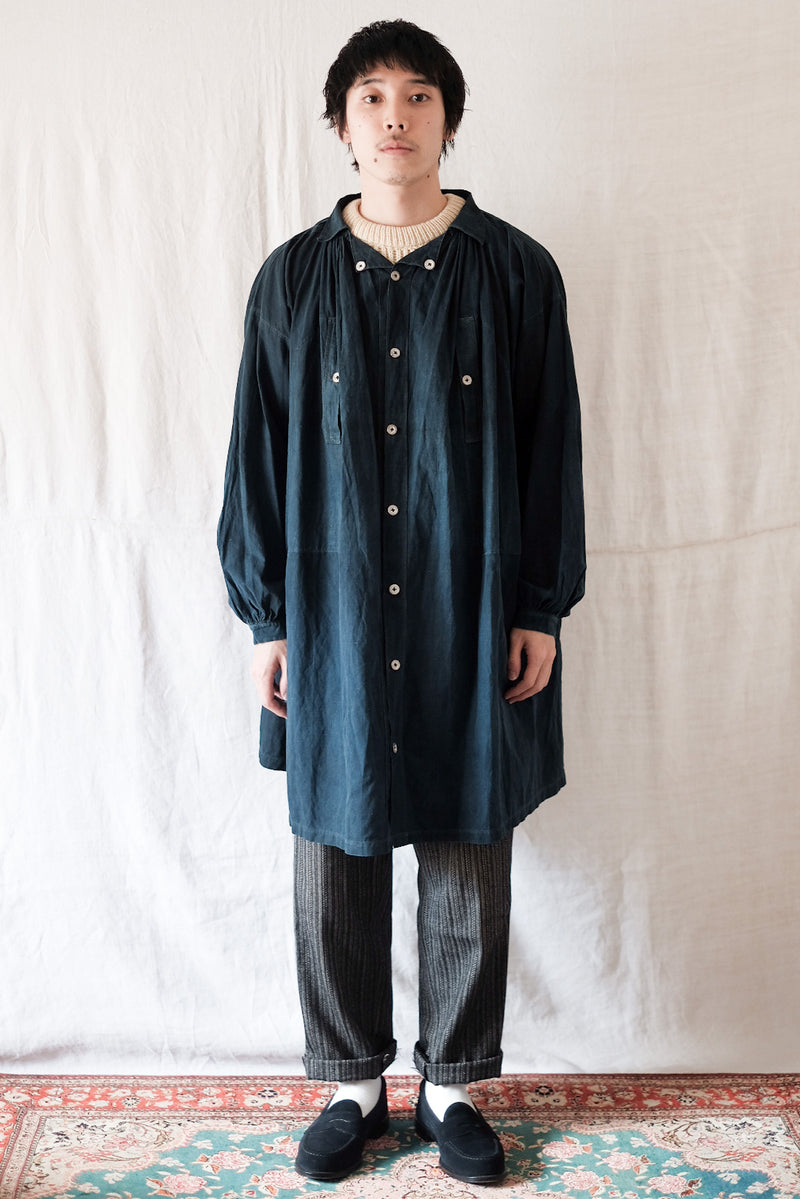 Early 20th C] French Antique Indigo Linen Smock Open Type 