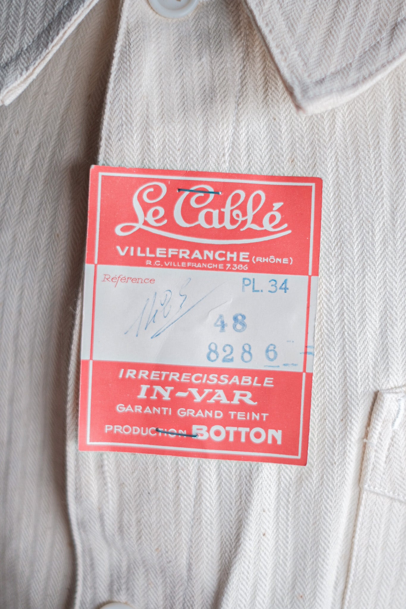 [~ 40's] French Vintage White Cotton HBT WORK JACKET "DEAD STOCK"