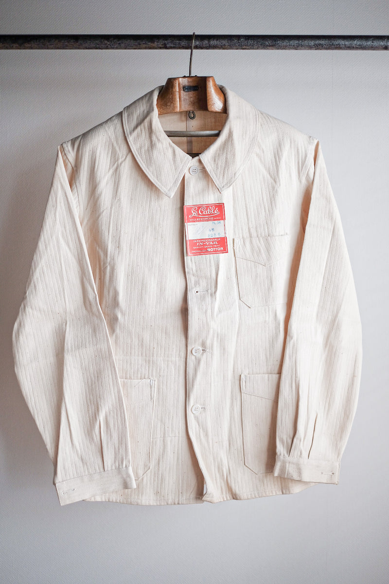 【~40’s】French Vintage White Cotton HBT Work Jacket “Dead Stock”