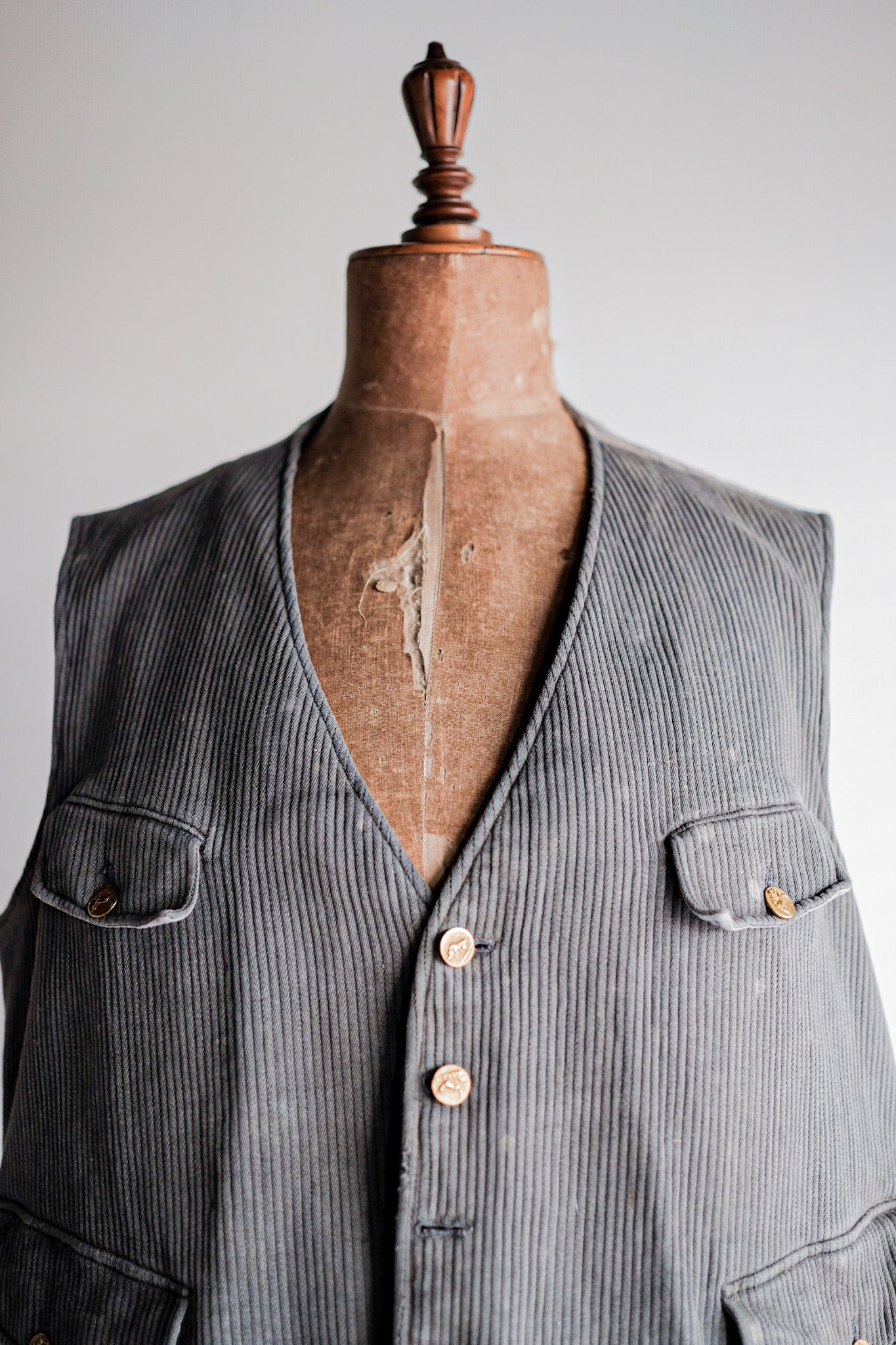 ［~30's］French Vintage Gray Cotton Pique Hunting Gilet