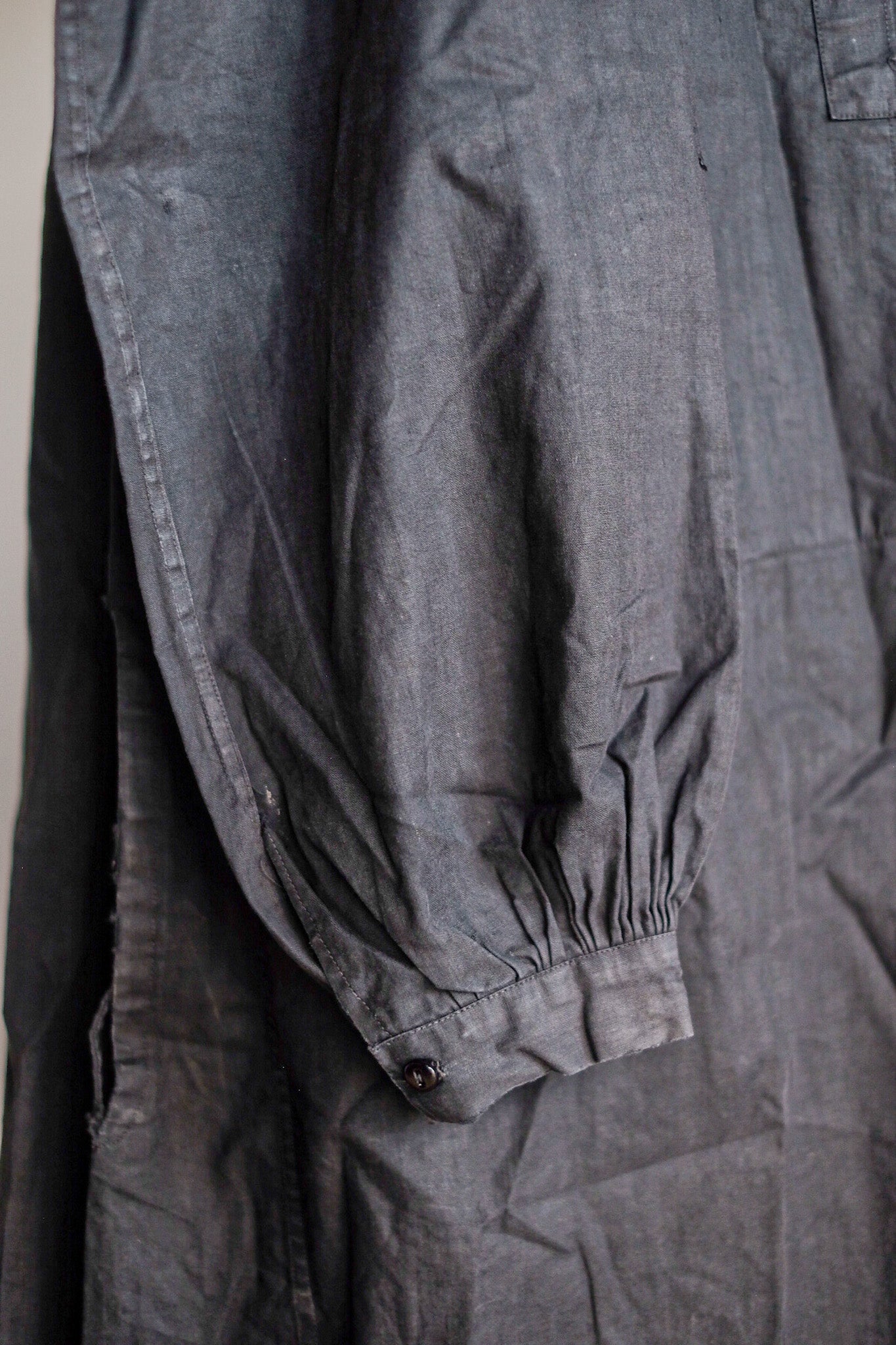 ［Early 20th C］French Antique Black Linen Smock "Biaude"