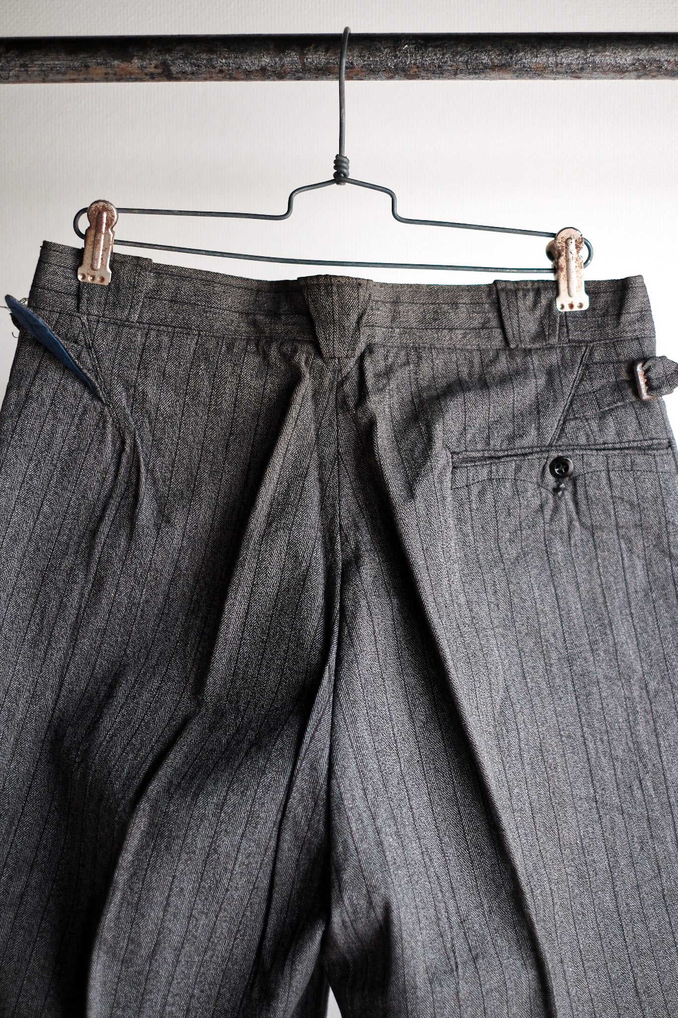 [〜40年代]法國復古鹽和胡椒棉條條紋工作褲“死庫存”