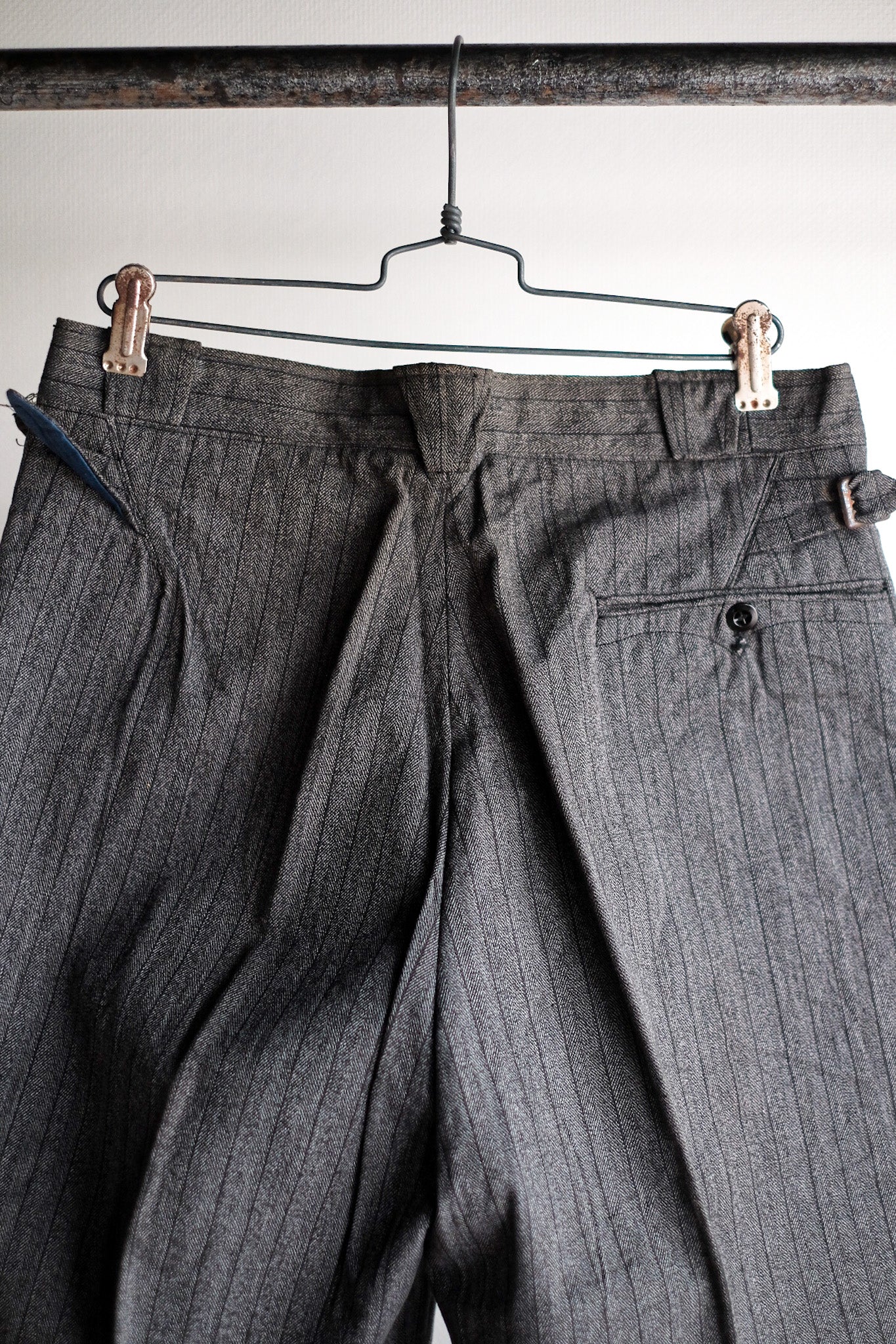 ［~40's］French Vintage Salt & Pepper Cotton Striped Work Pants "Dead Stock"