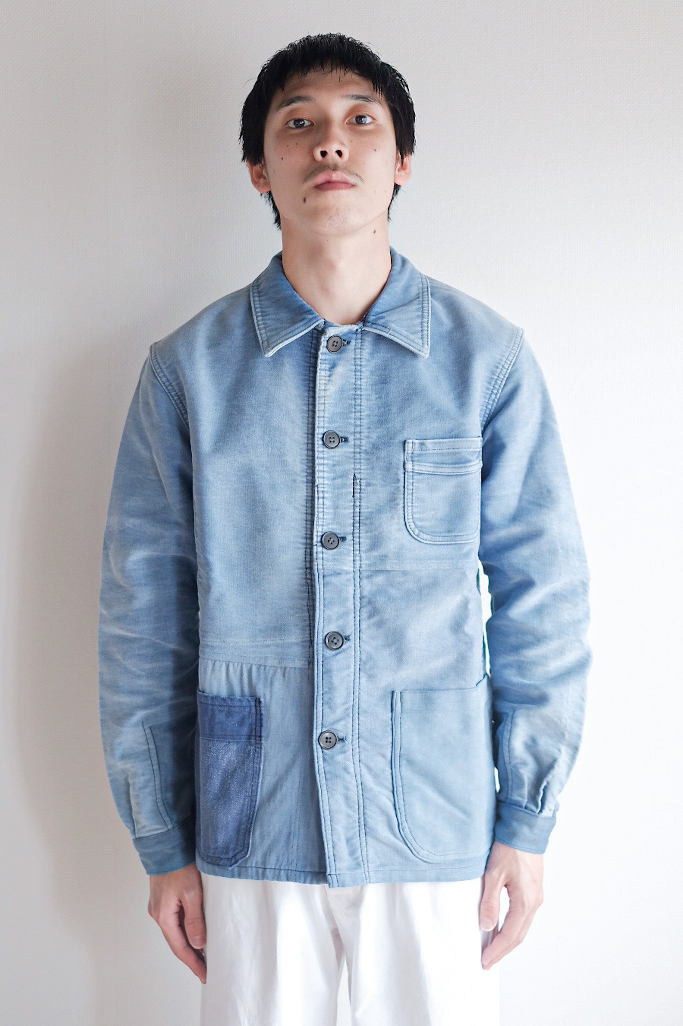 [~ 50's] French Vintage Blue Moleskin Work Jacket "Le Mont St. Michel"