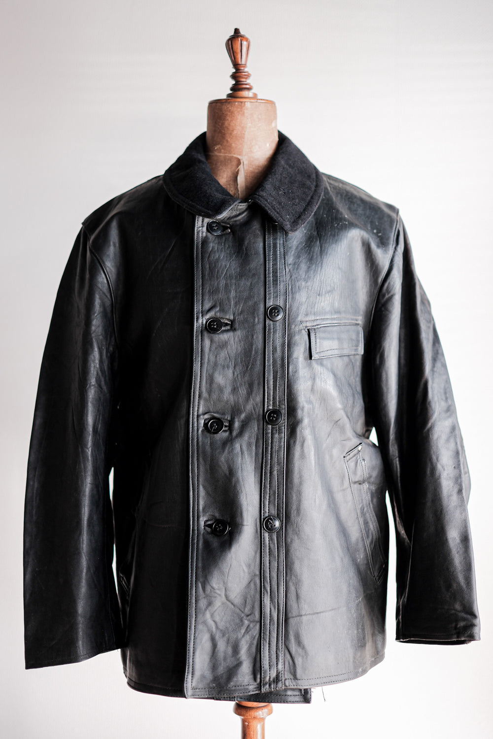 【~50's】French Vintage Le Corbusier Leather Work Jacket "Wool Collar"