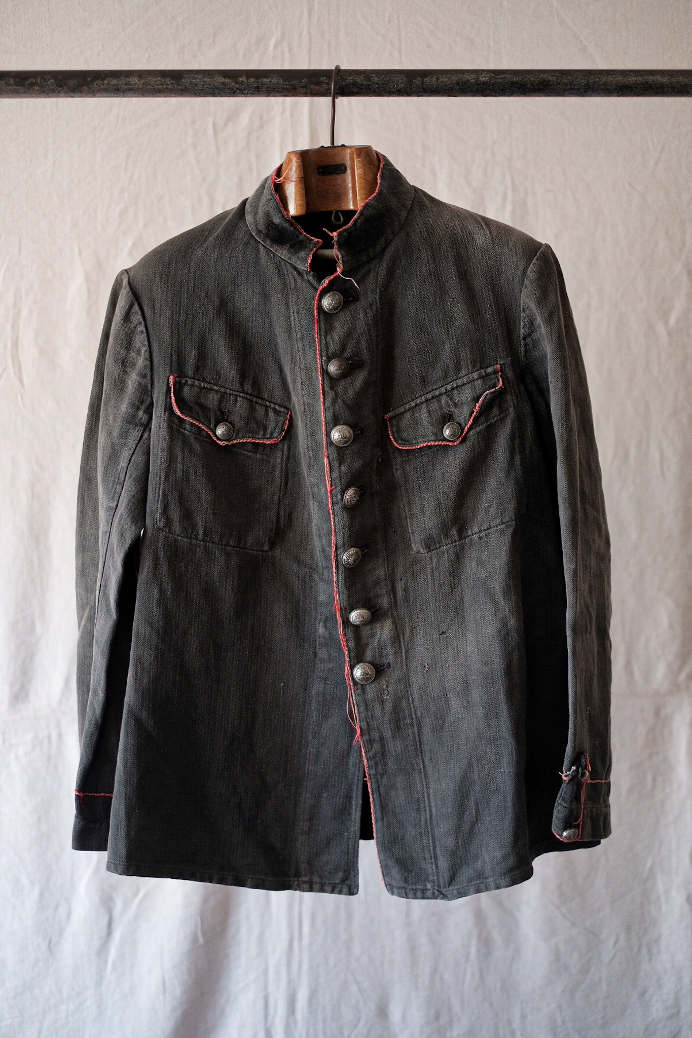 [~ 10's] French Vintage Black Linen HBT Fireman Jacket