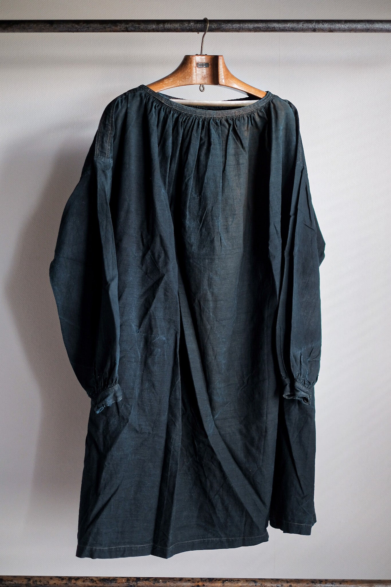 [Début 20e C] Smock en lin indigo antique français "Biaude"