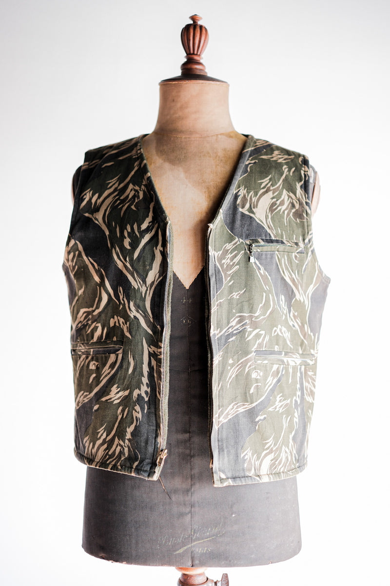 [~ 70's] American Vintage Tiger Stripe Camouflage เสื้อกั๊กย้อนกลับได้
