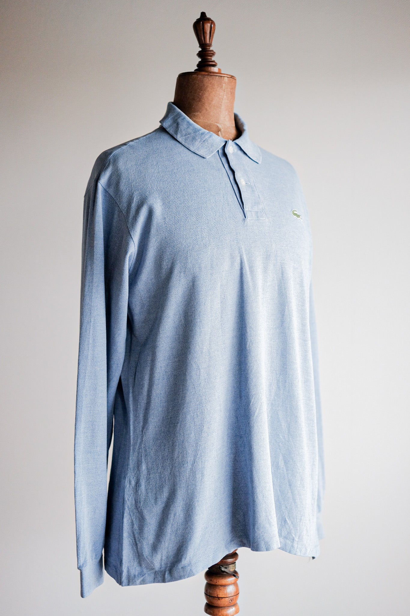 [~ 80's] Chemise Lacoste L/S Polo Shirt Size.5 "Marbling Light Blue"