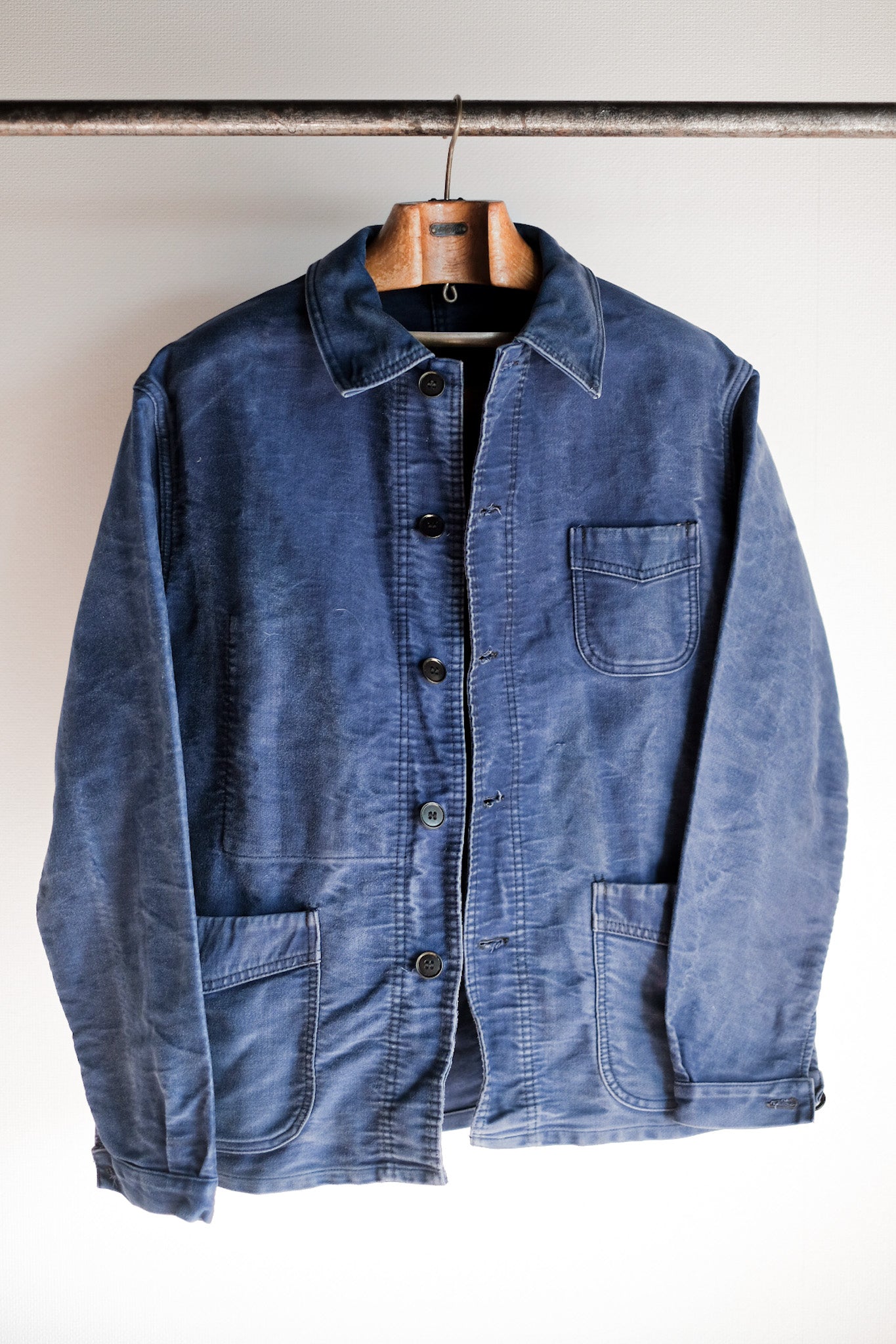 [~ 50's] French Vintage Blue Moleskin Work Jacket "Le Mont St. Michel"