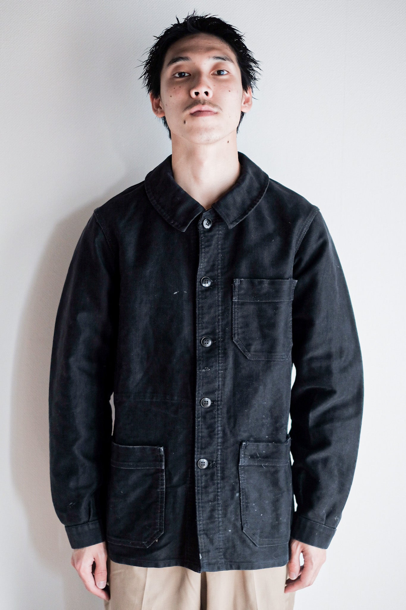 【~60's】French Vintage Black Moleskin Work Jacket