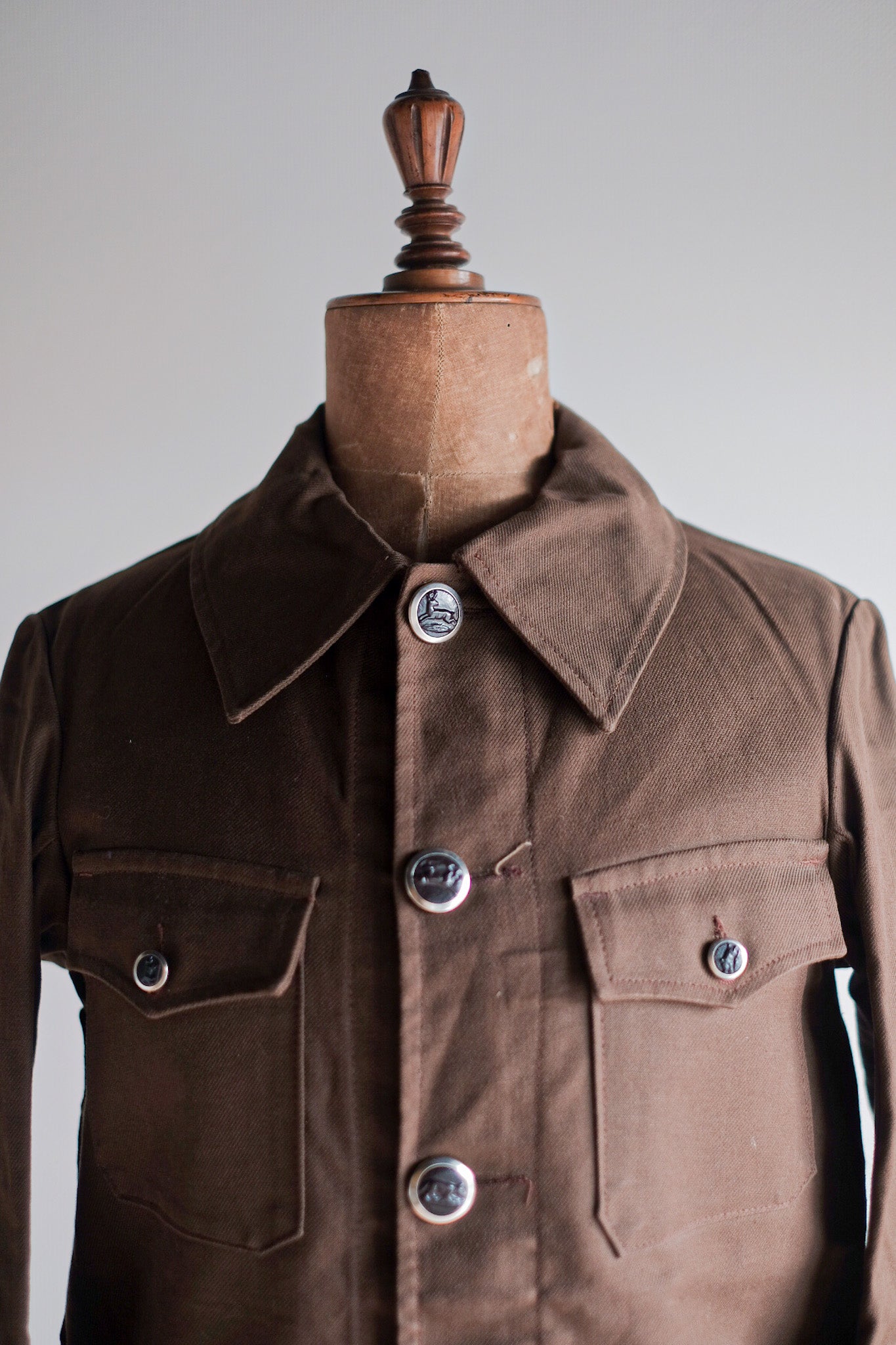 40's] French Vintage Brown Cotton Twill Hunting Jacket 