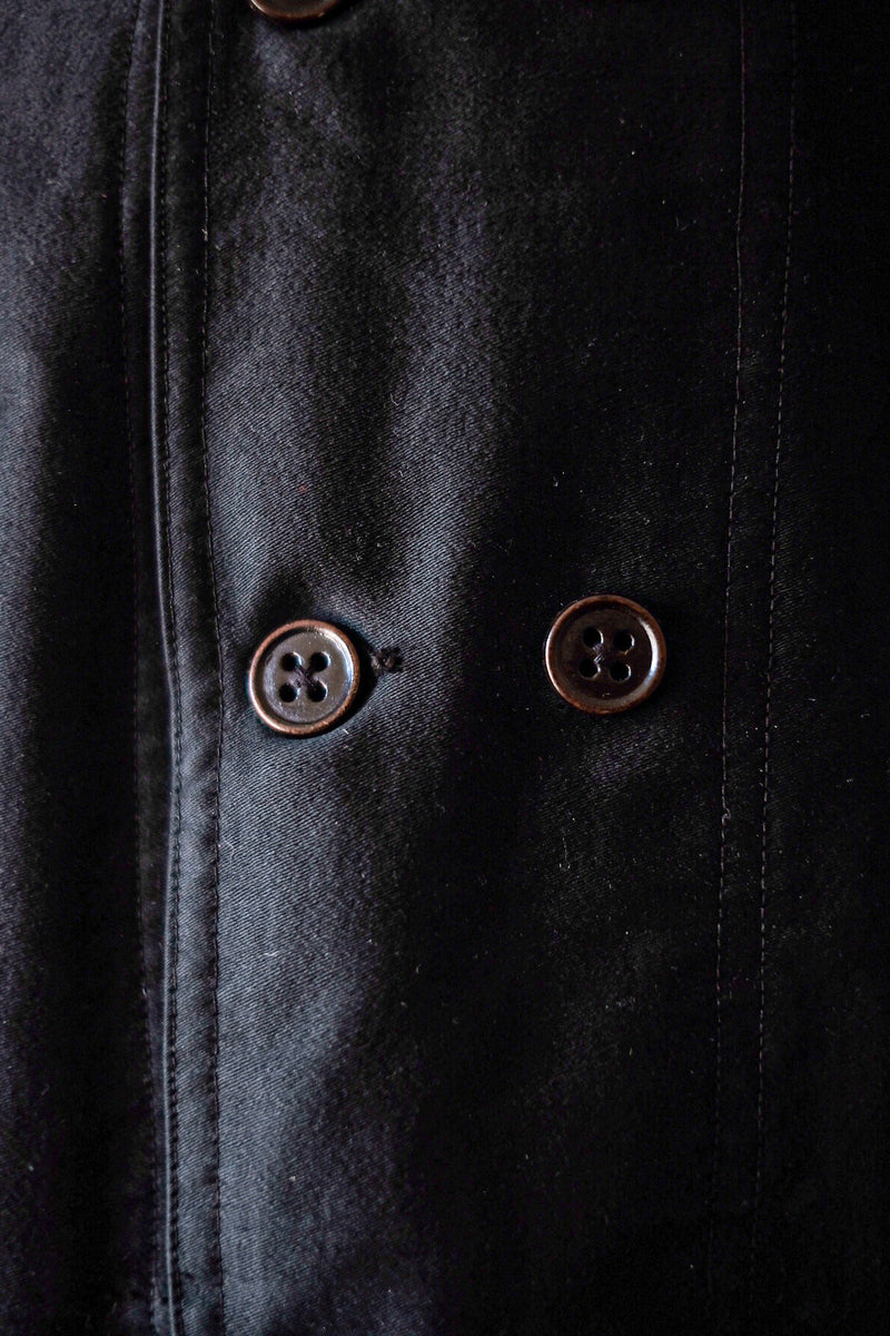 【~30's】French Vintage Double Breasted Black Moleskin Work Jacket