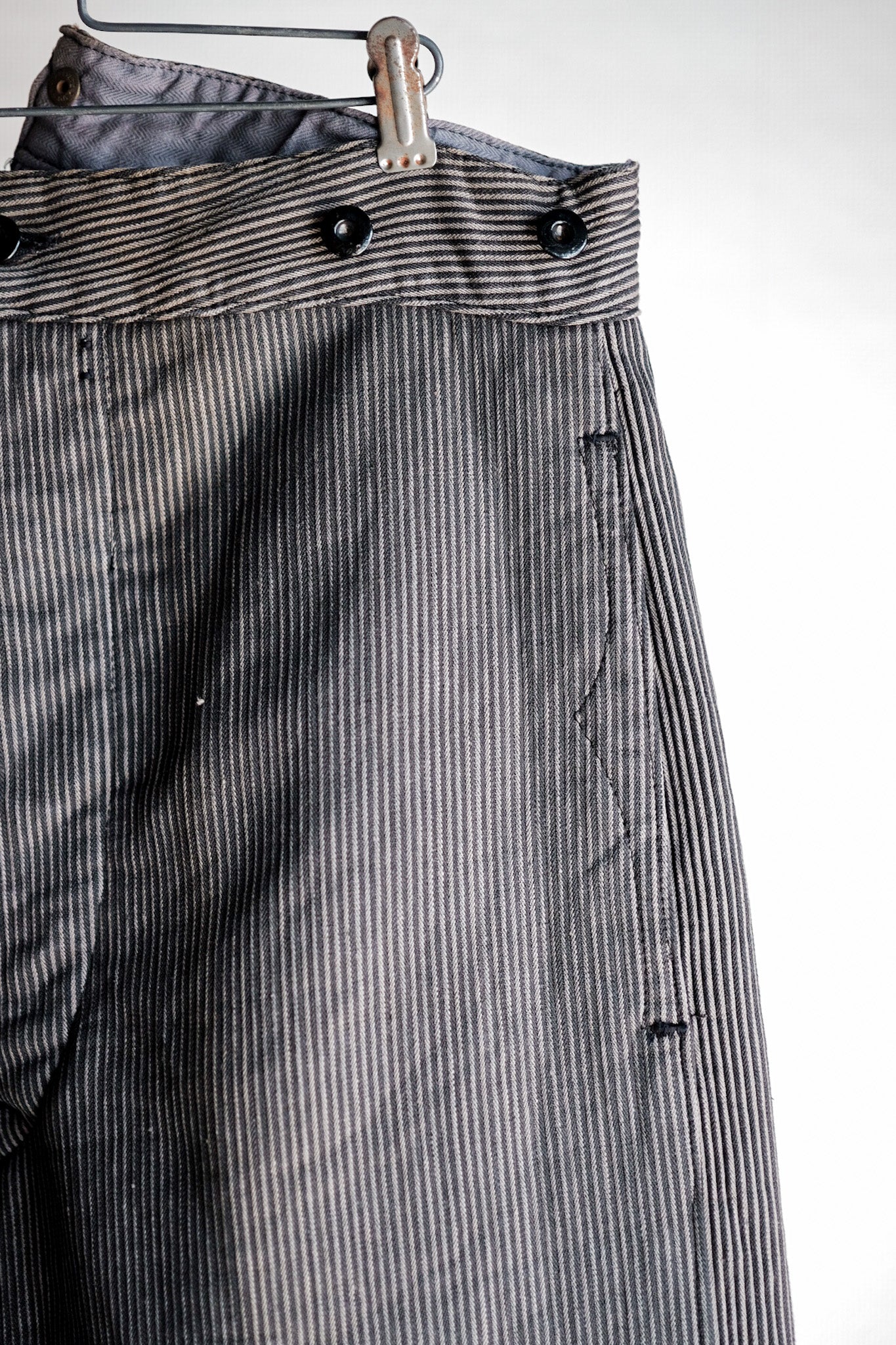 [~ 30's] Pantalon de travail à rayures en coton vintage français "Stock mort"