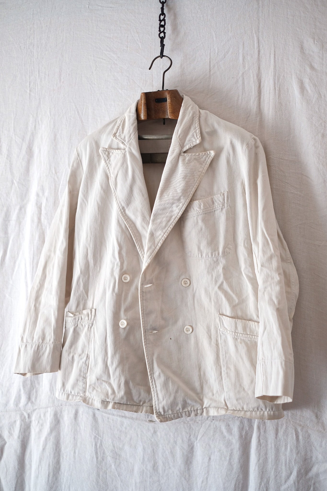[〜40年代]法國復古雙胸白色棉質斜紋夾克