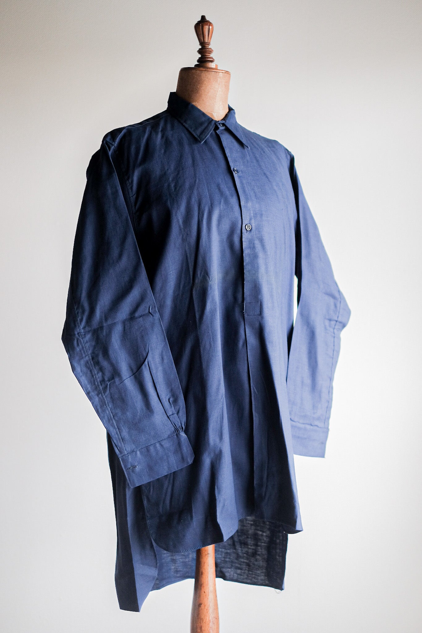 【~40's】French Vintage Indigo Linen Grandpa Shirt "Dead Stock"