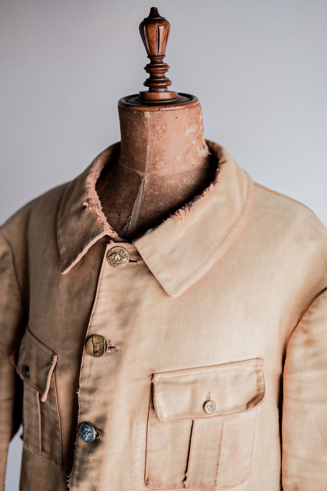 ［~30's］French Vintage Moleskin Hunting Jacket With Chin Strap