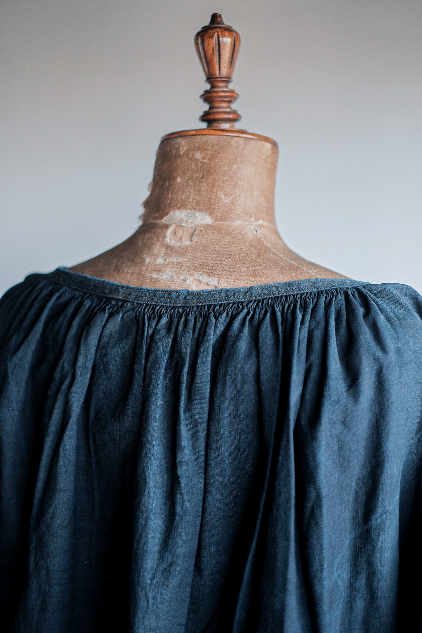 [Début 20e C] Smock en lin indigo antique français "Biaude"