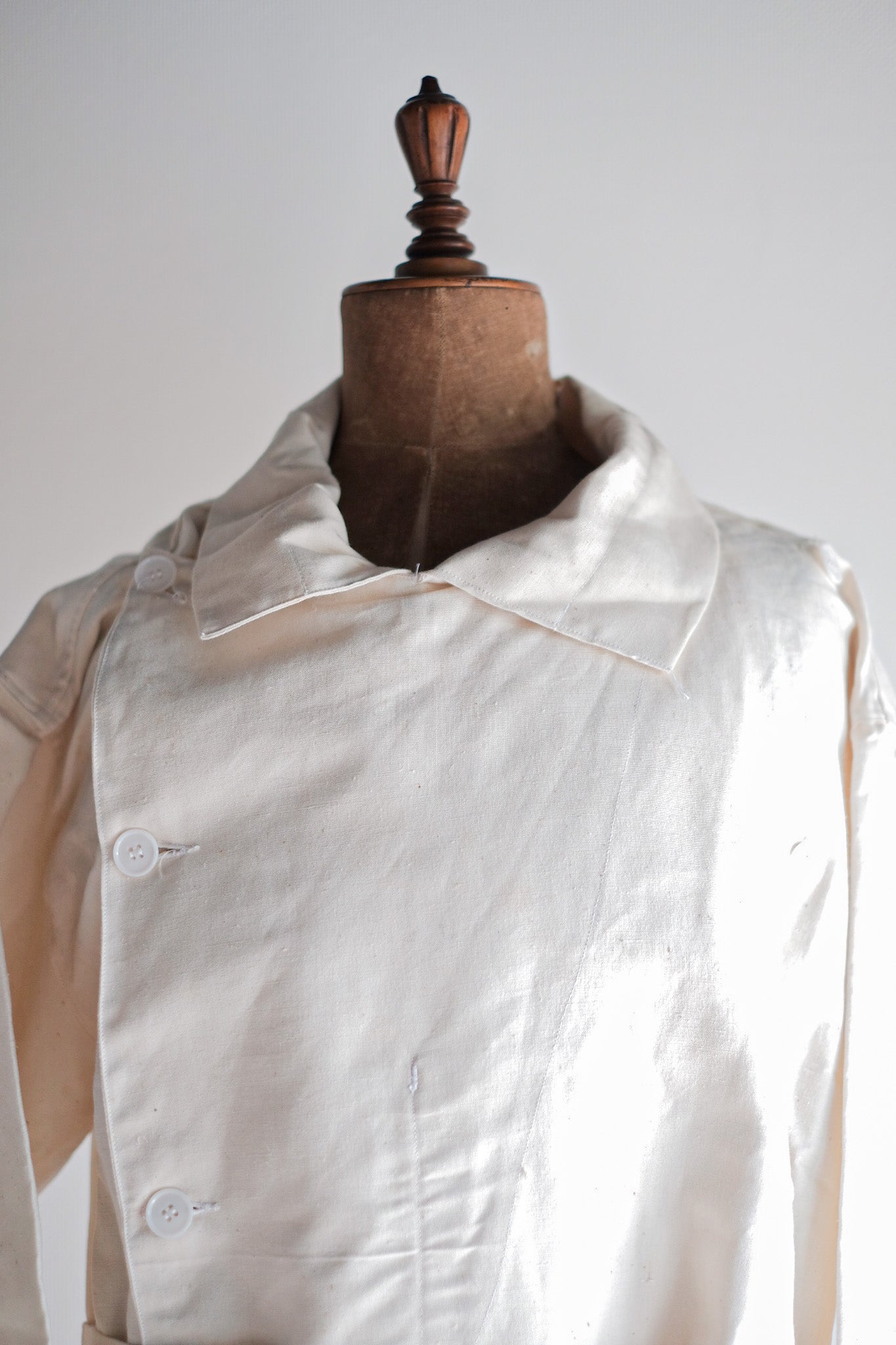 ［~50's］French Army Double Breasted Linen Coat Hospital Military "Dead Stock"