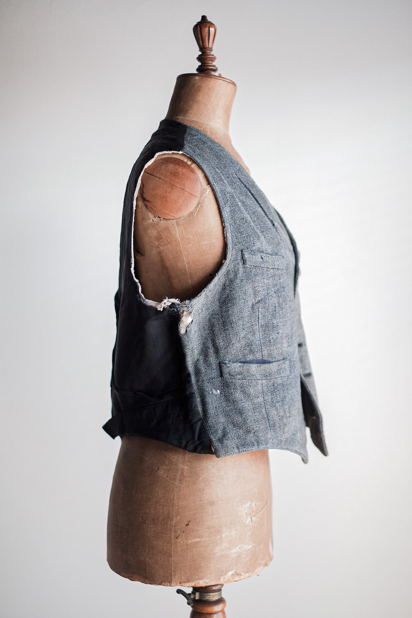 ［~40's］French Vintage Gray Wool Work Gilet