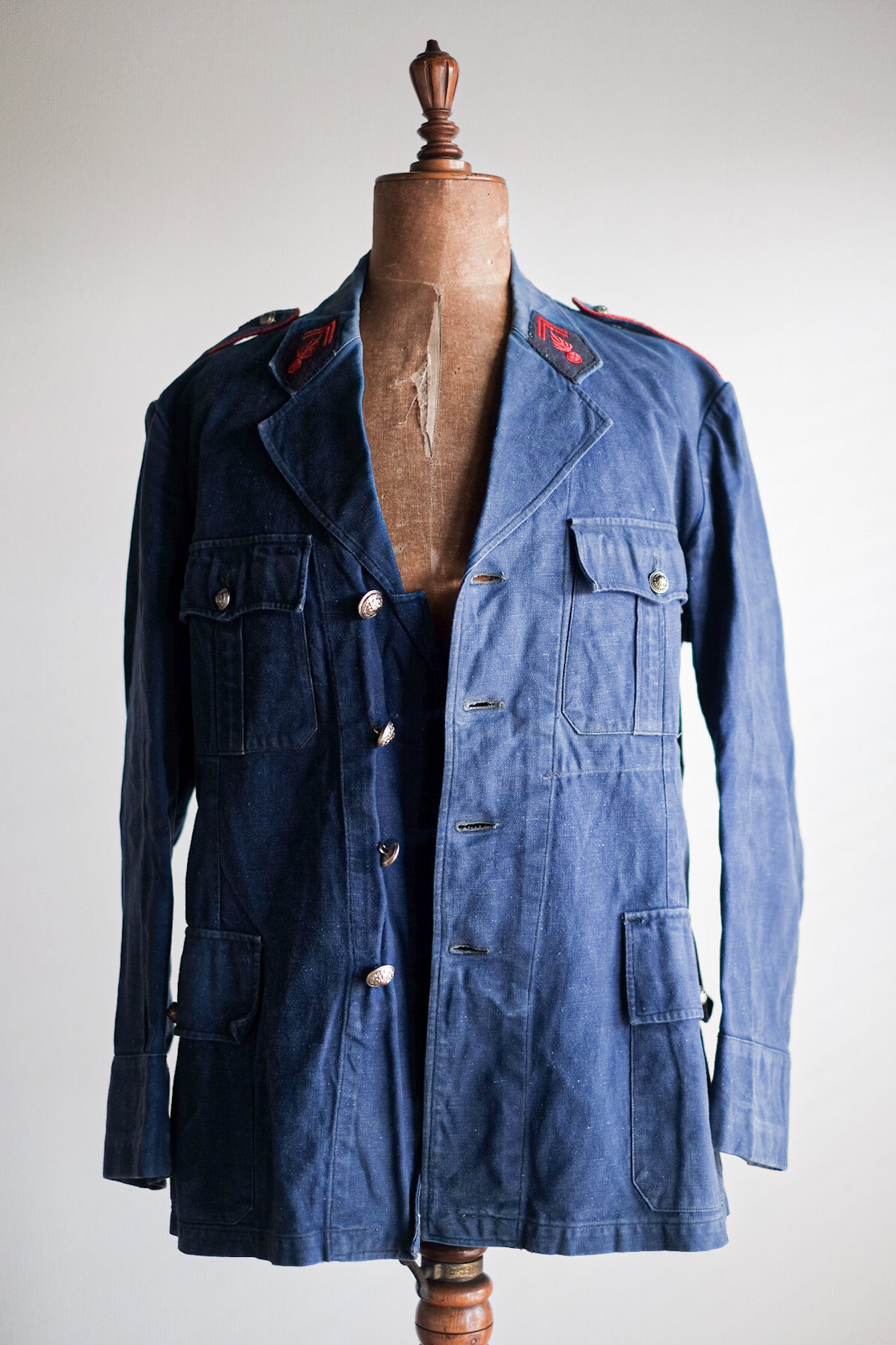 【~40's】French Vintage Indigo Metis Fireman Lapel Jacket