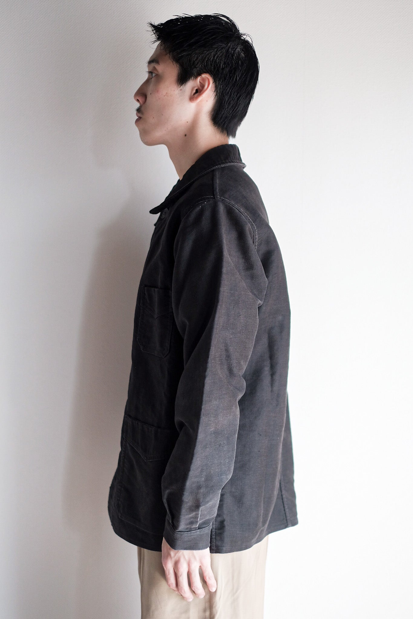 [~ 40's] French Vintage Black Moleskin Work Jacket "Le Mont St. Michel"