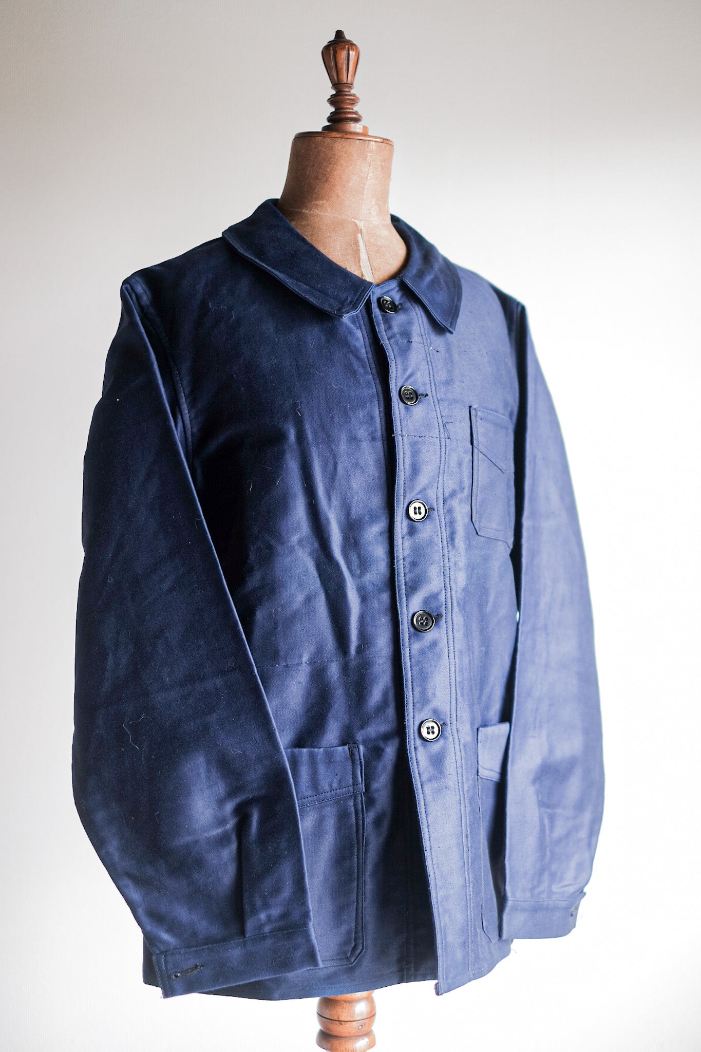 [~ 40's] French Vintage Blue Moleskin Work Jacket "Le Mont Stock" "Dead Stock"