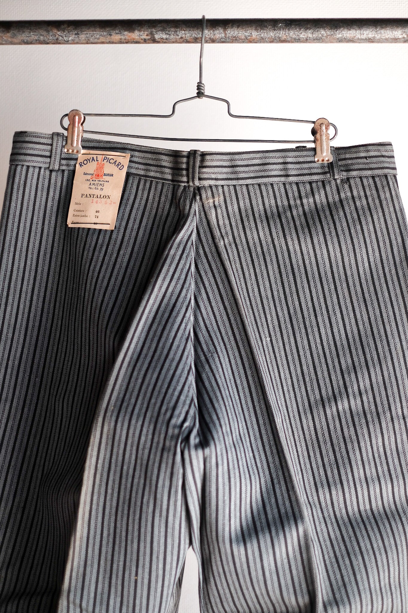 [~ 40's] Pantalon de travail à rayures en coton vintage français "stock mort"