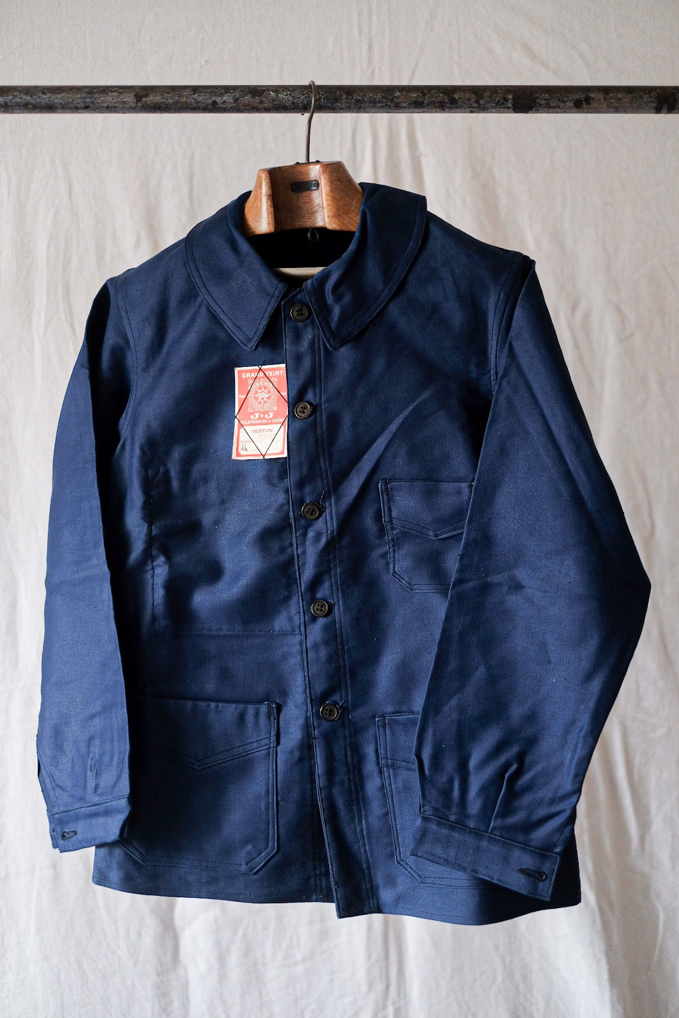 [~ 30 '] 프랑스 빈티지 블루 몰스킨 작업 재킷 "데드 스톡"