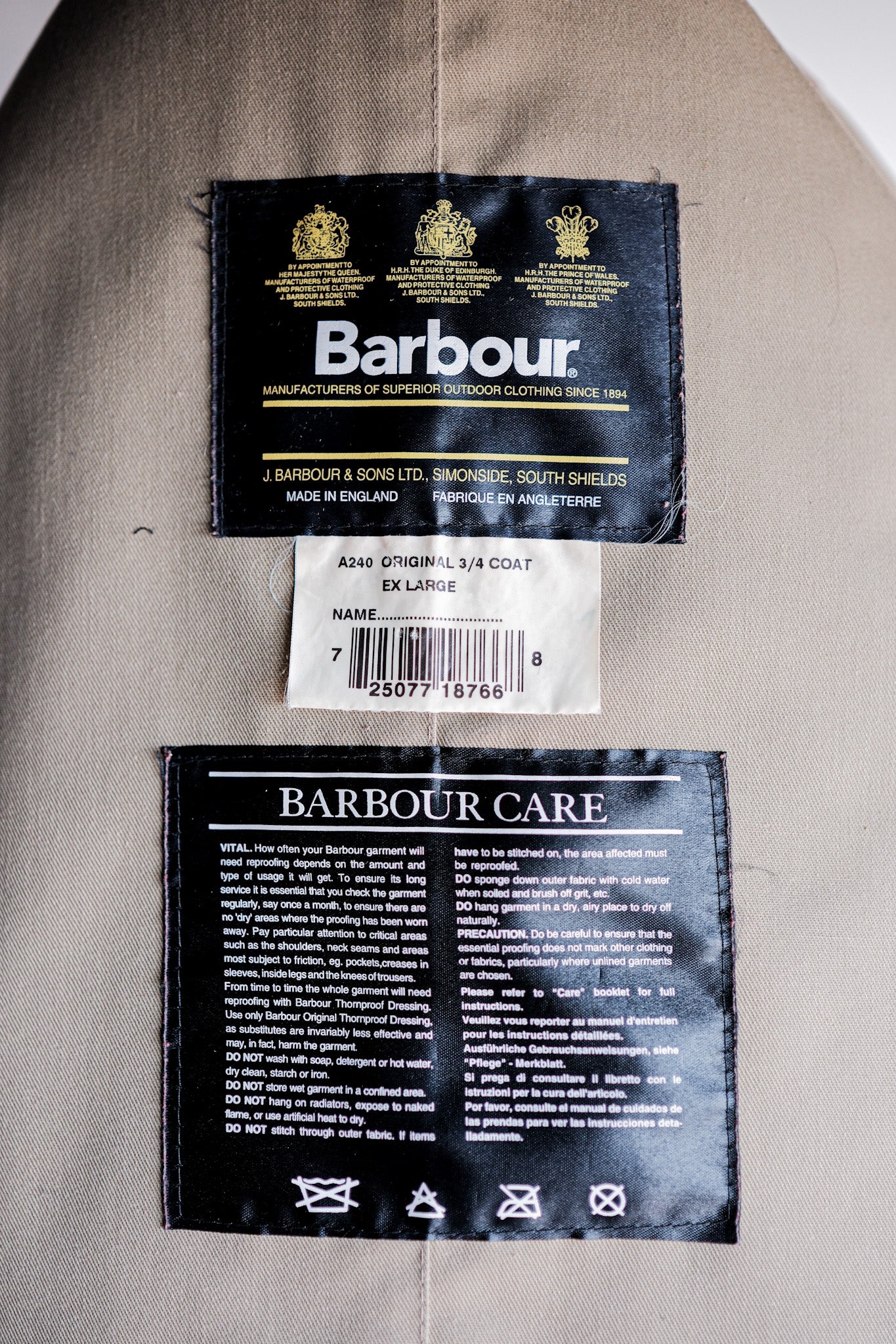 【~90's】Vintage Barbour "ORIGINAL 3/4 COAT" 3 Crest Size.EX LARGE