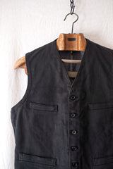 [~ 40's] French Vintage Black Cotton Pique Gilet "Dead Stock"