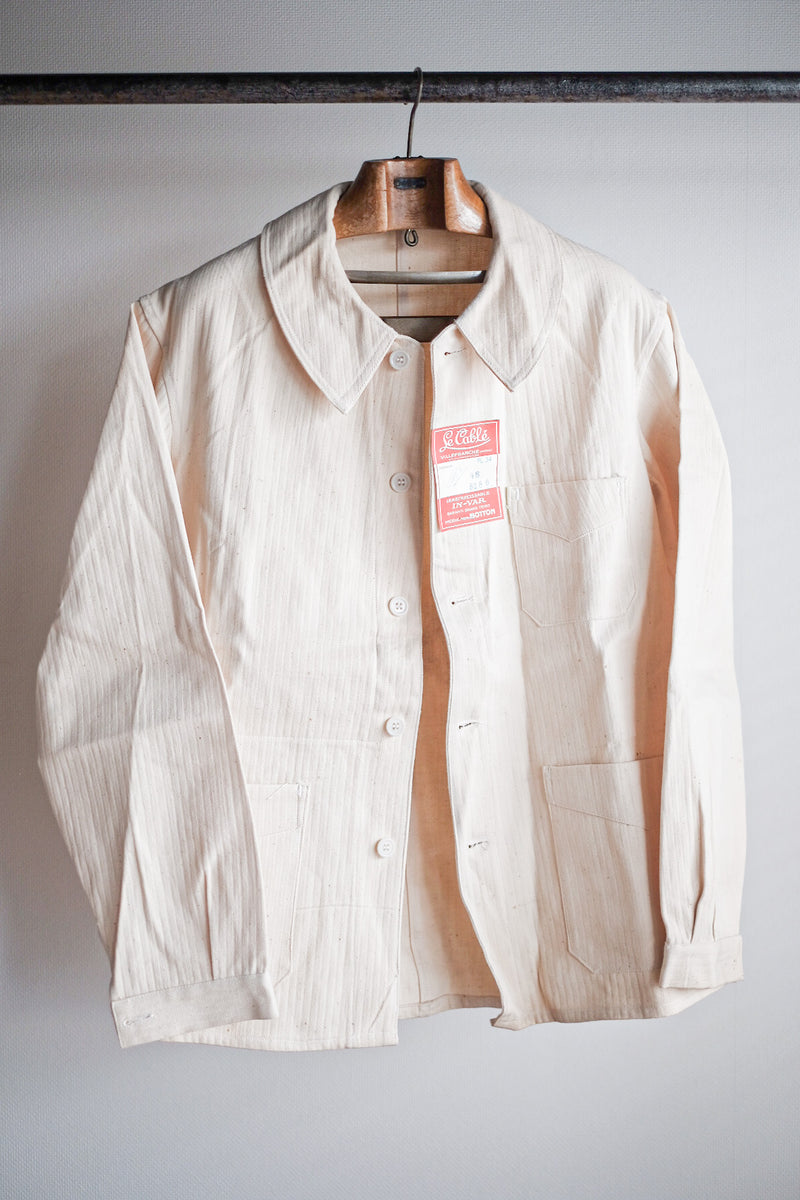 【~40’s】French Vintage White Cotton HBT Work Jacket “Dead Stock”