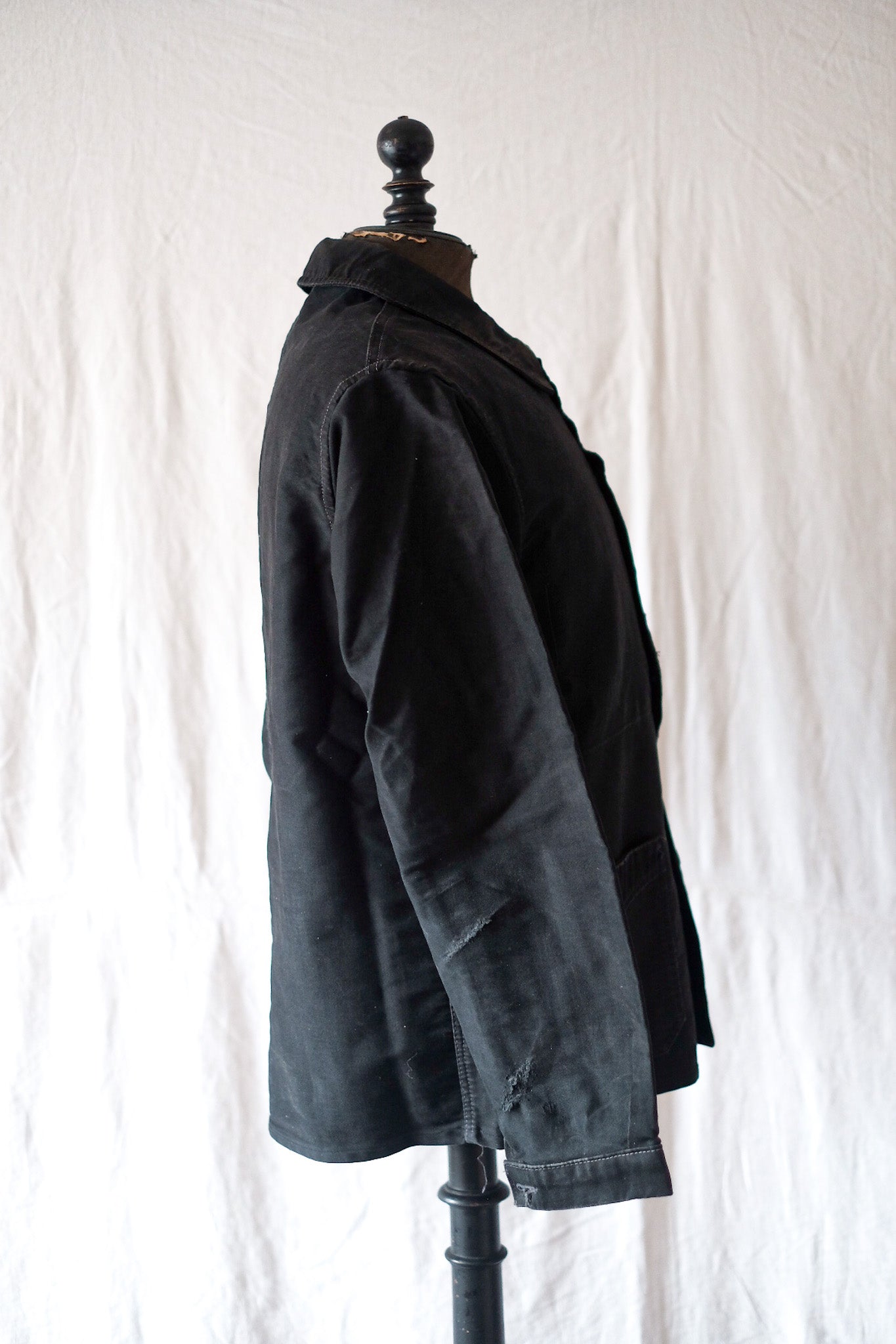 [~ 40 '] 프랑스 빈티지 블랙 몰스 피부 작업 재킷
