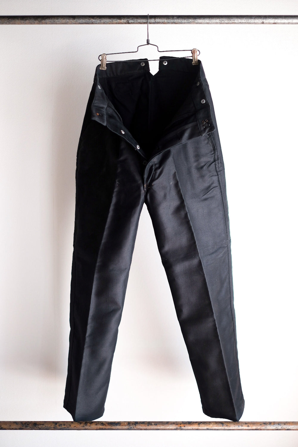 【~40's】French Vintage Black Moleskin Work Pants "Adolphe Lafont" "Dead Stock"