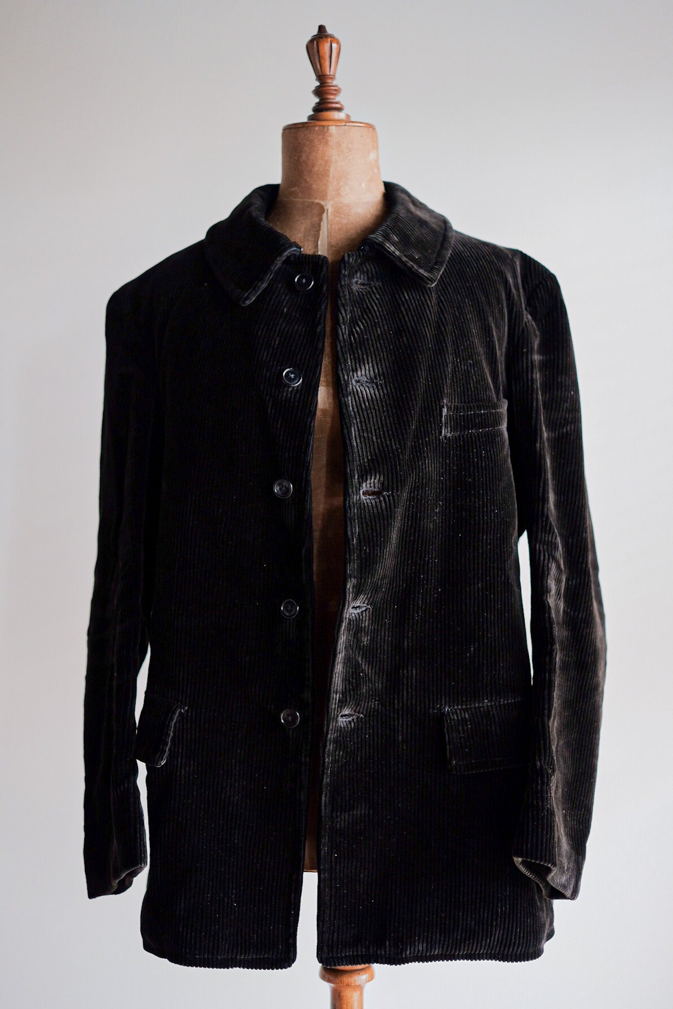 [~ 40 '] 프랑스 빈티지 블랙 코듀로이 작업 재킷