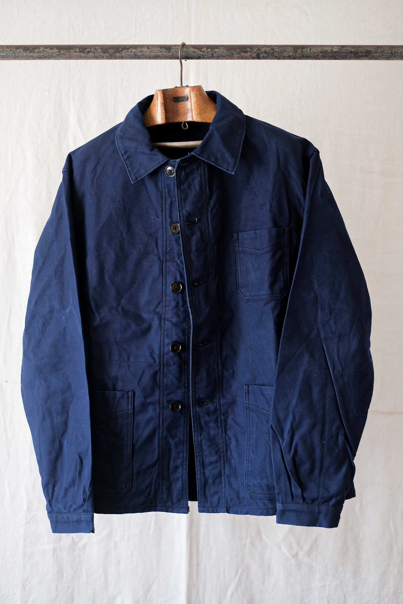 [~ 50's] French Vintage Blue Cotton Twil Work Jacket "Le Mont St. Michel"