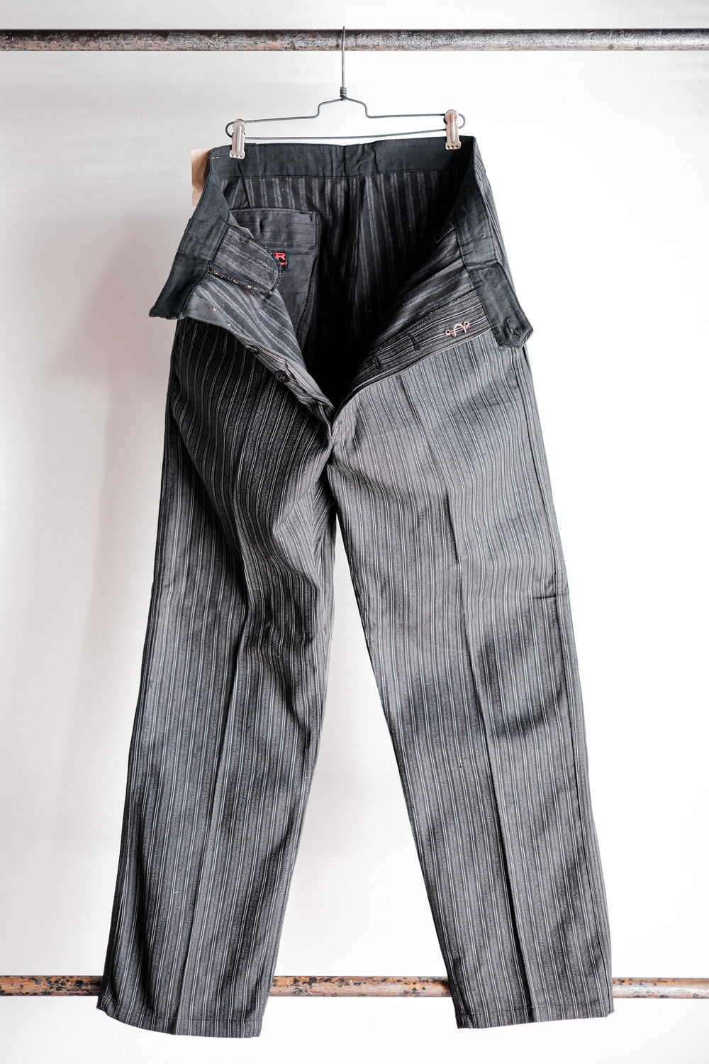 【~50's】French Vintage Cotton Striped Work Pants "CREPIER" "Dead Stock"