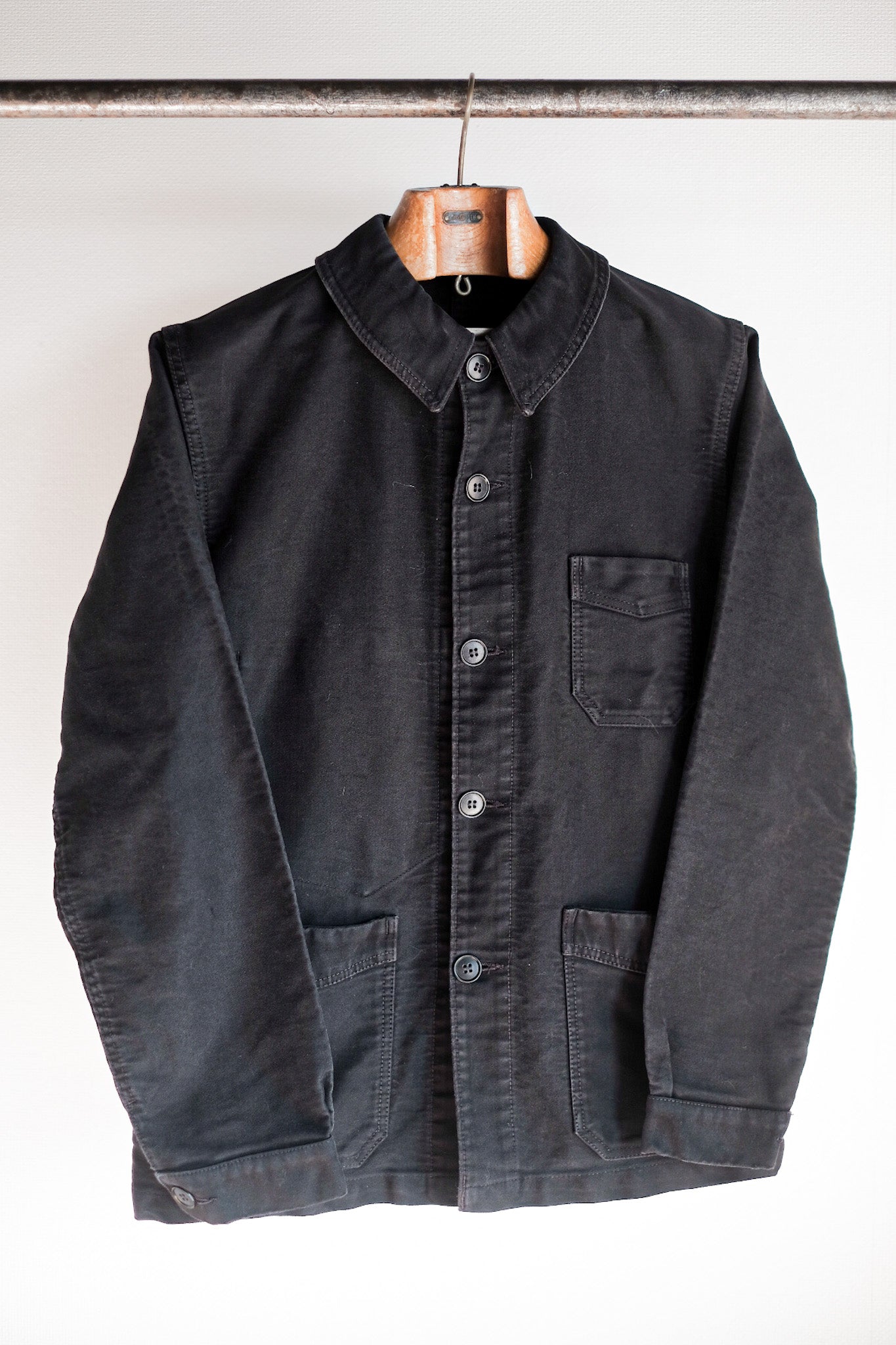 50's] French Vintage Black Moleskin Work Jacket