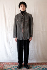 【~10's】French Vintage Black Linen HBT Fireman Jacket