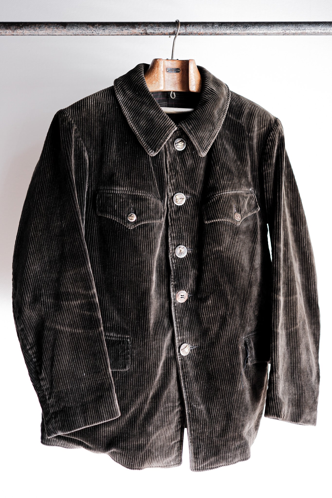 40's] French Vintage Dark Brown Corduroy Gamekeeper Hunting Jacket