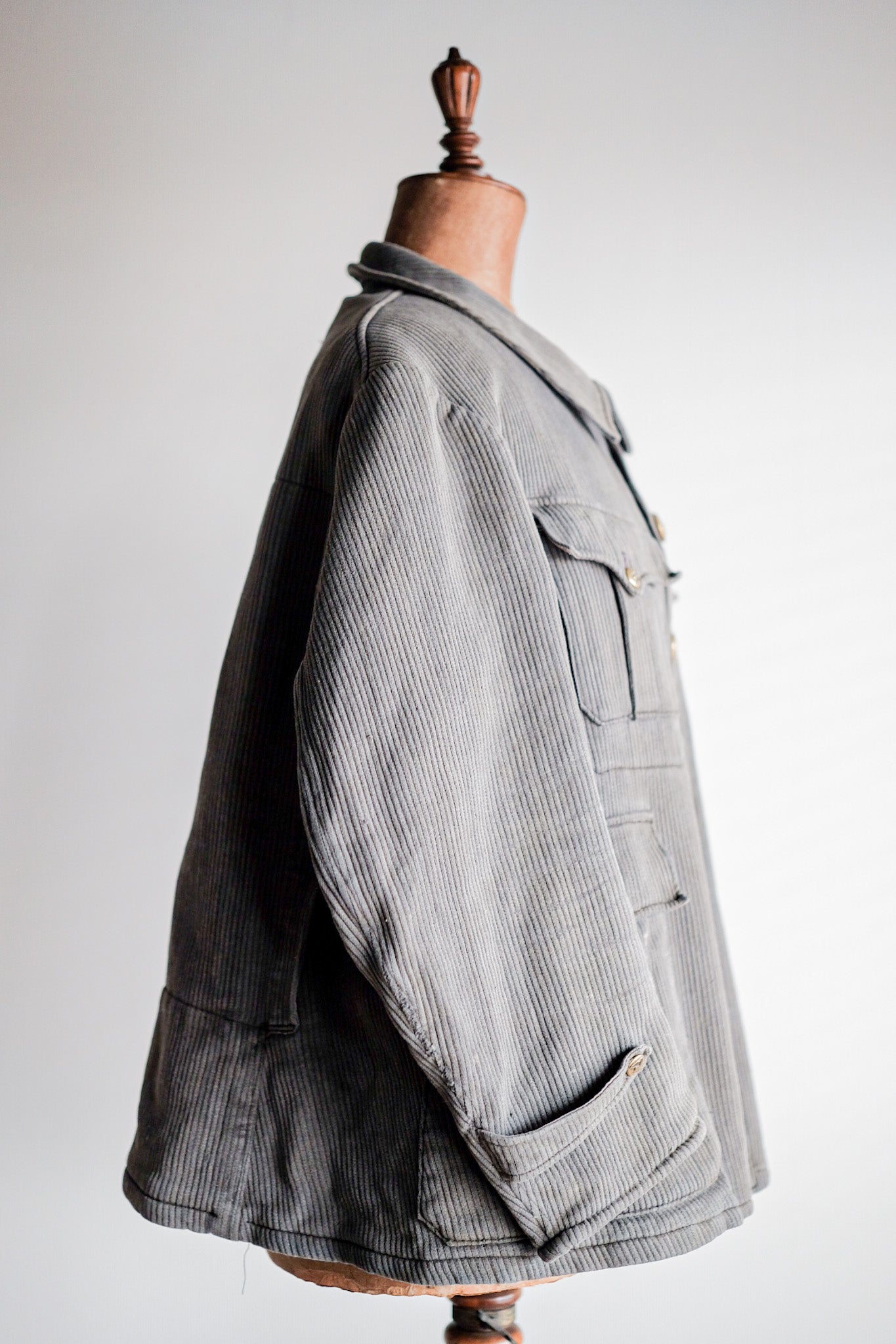 ［~30's］French Vintage Gray Cotton Pique Hunting Jacket With Chin Strap