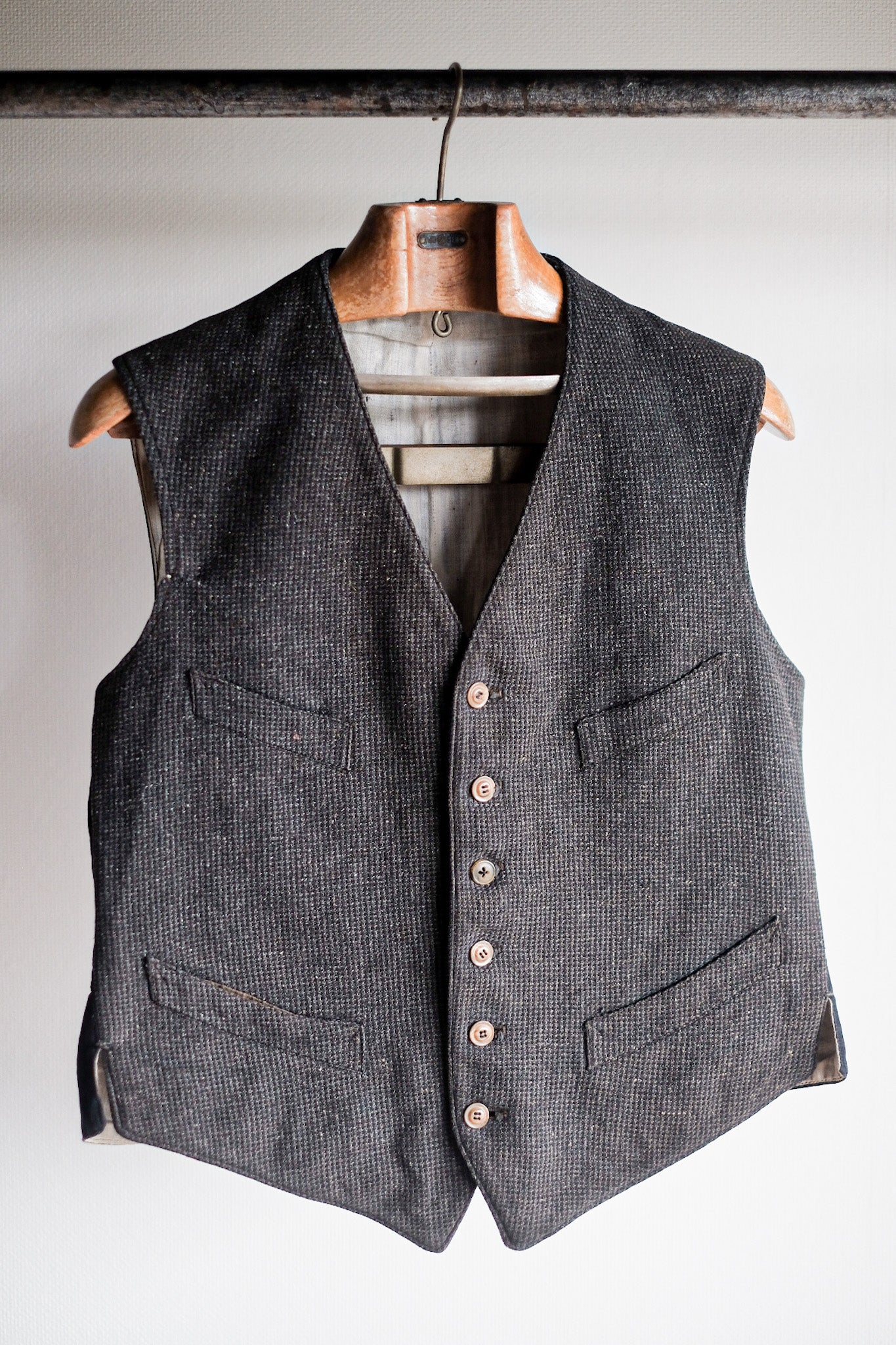 【~30's】French Vintage Gray Wool Work Gilet