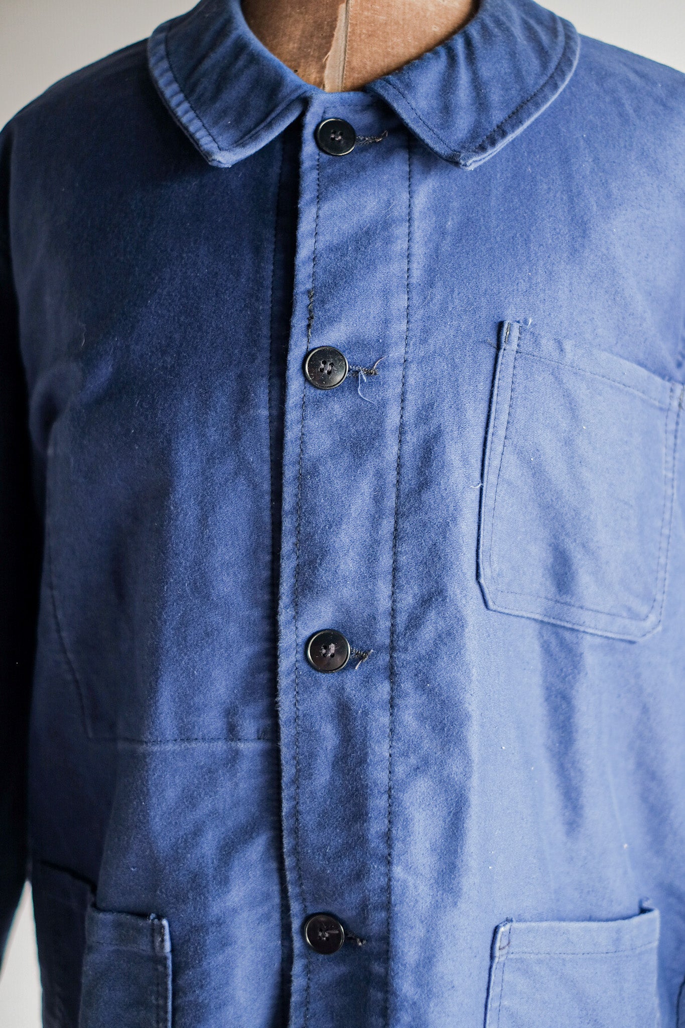 [~ 60's] French Vintage Blue Moleskin Work Jacket "4 Buttons"