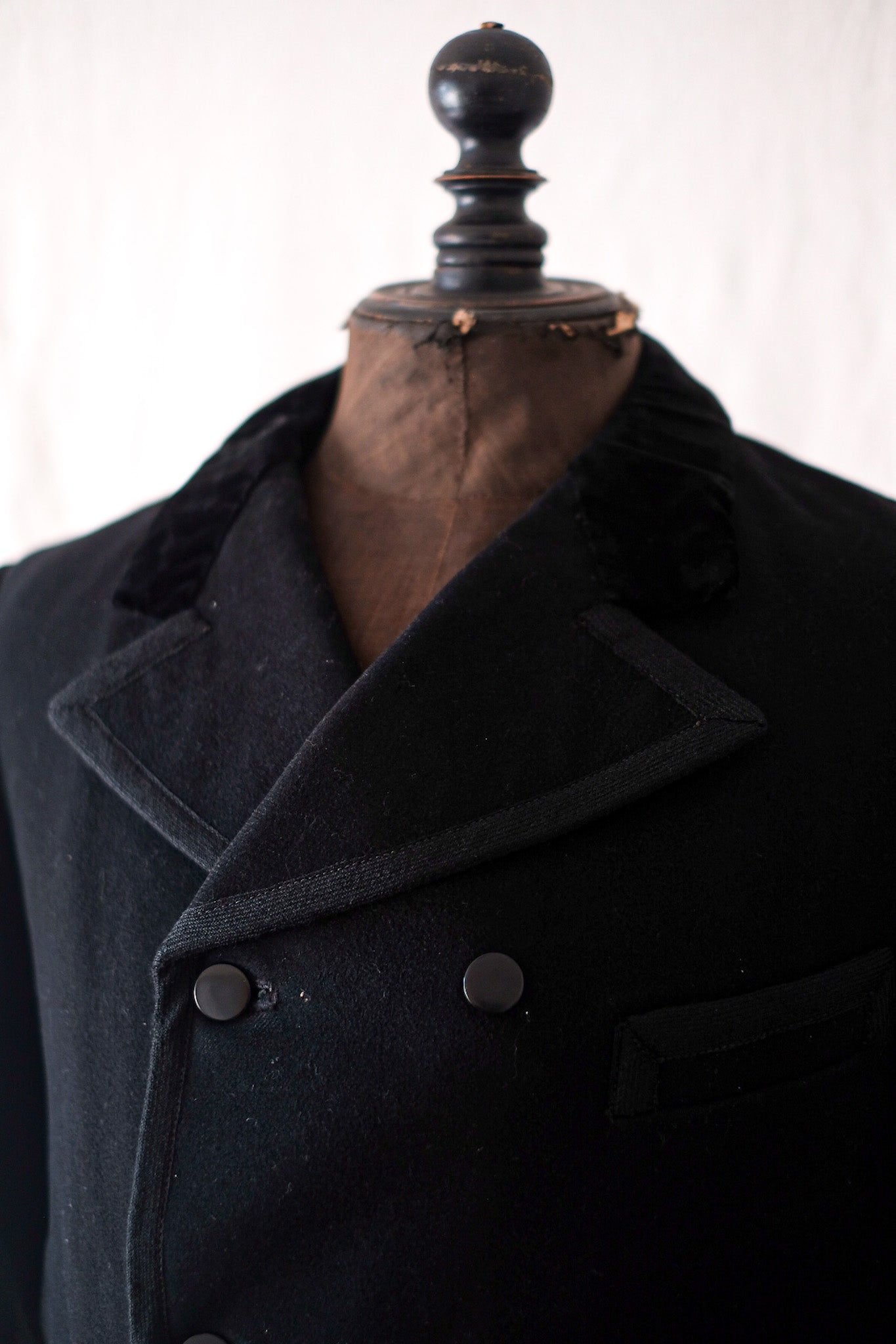 [~ 30's] Néerlandais veste de sac en velours en laine noire vintage X