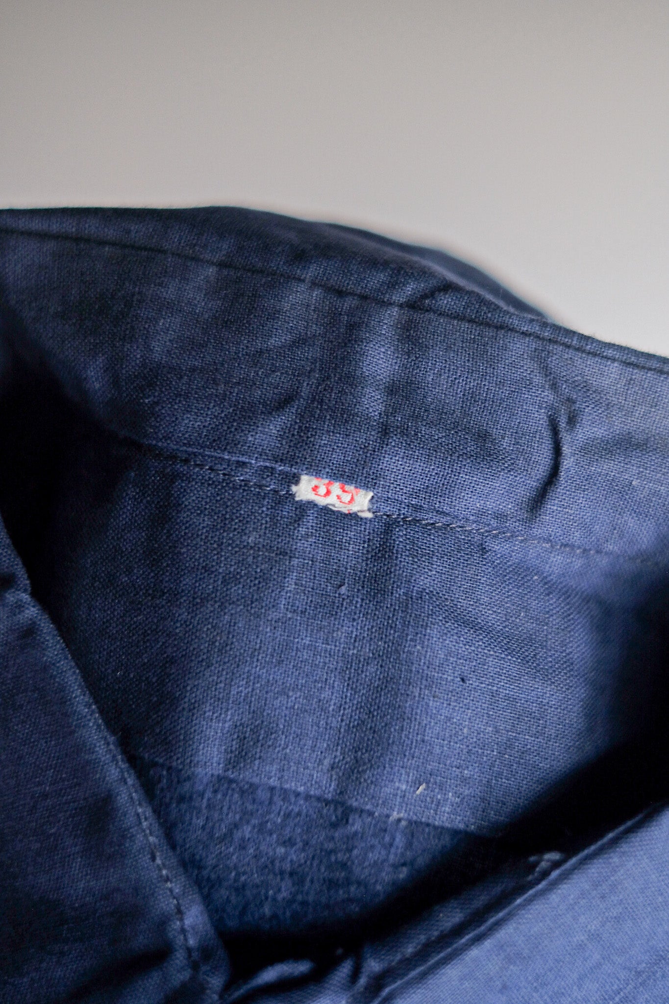 [~ 40's] French vintage Indigo Linen Grandpa Shirt "Dead Stock"