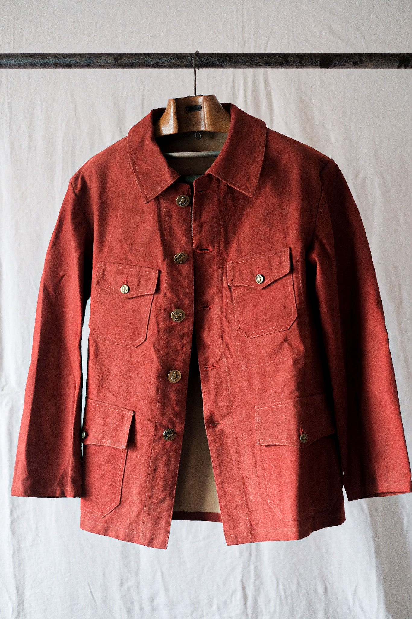 [~ 50's] Veste de chasse en toile en coton rouge vintage française