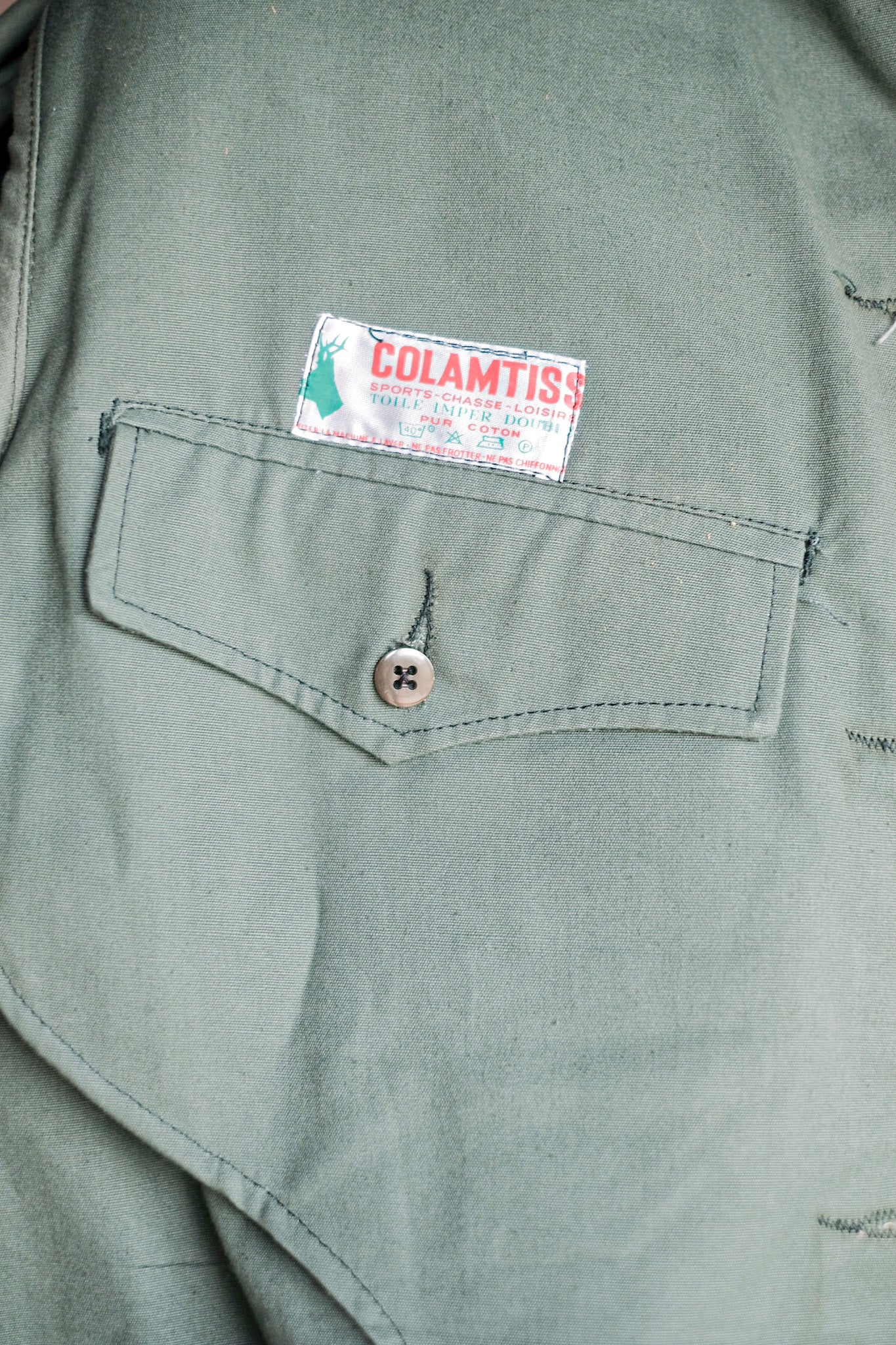 ［~50's］French Vintage Green Cotton Hunting Jacket With Chin Strap "Dead Stock"