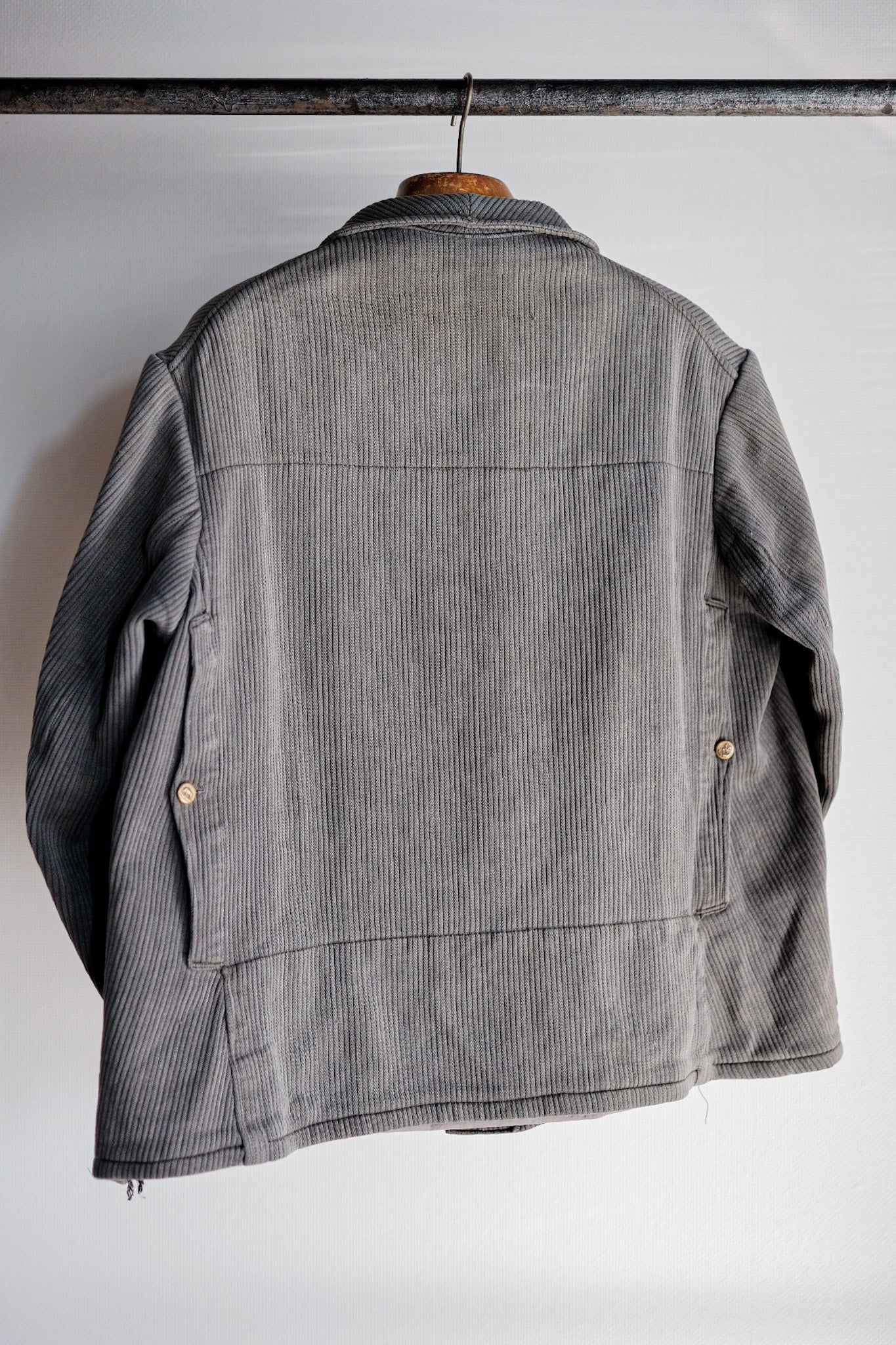 ［~30's］French Vintage Gray Cotton Pique Hunting Jacket With Chin Strap