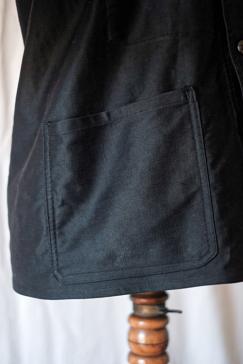 【~30's】French Vintage Double Breasted Black Moleskin Work Jacket