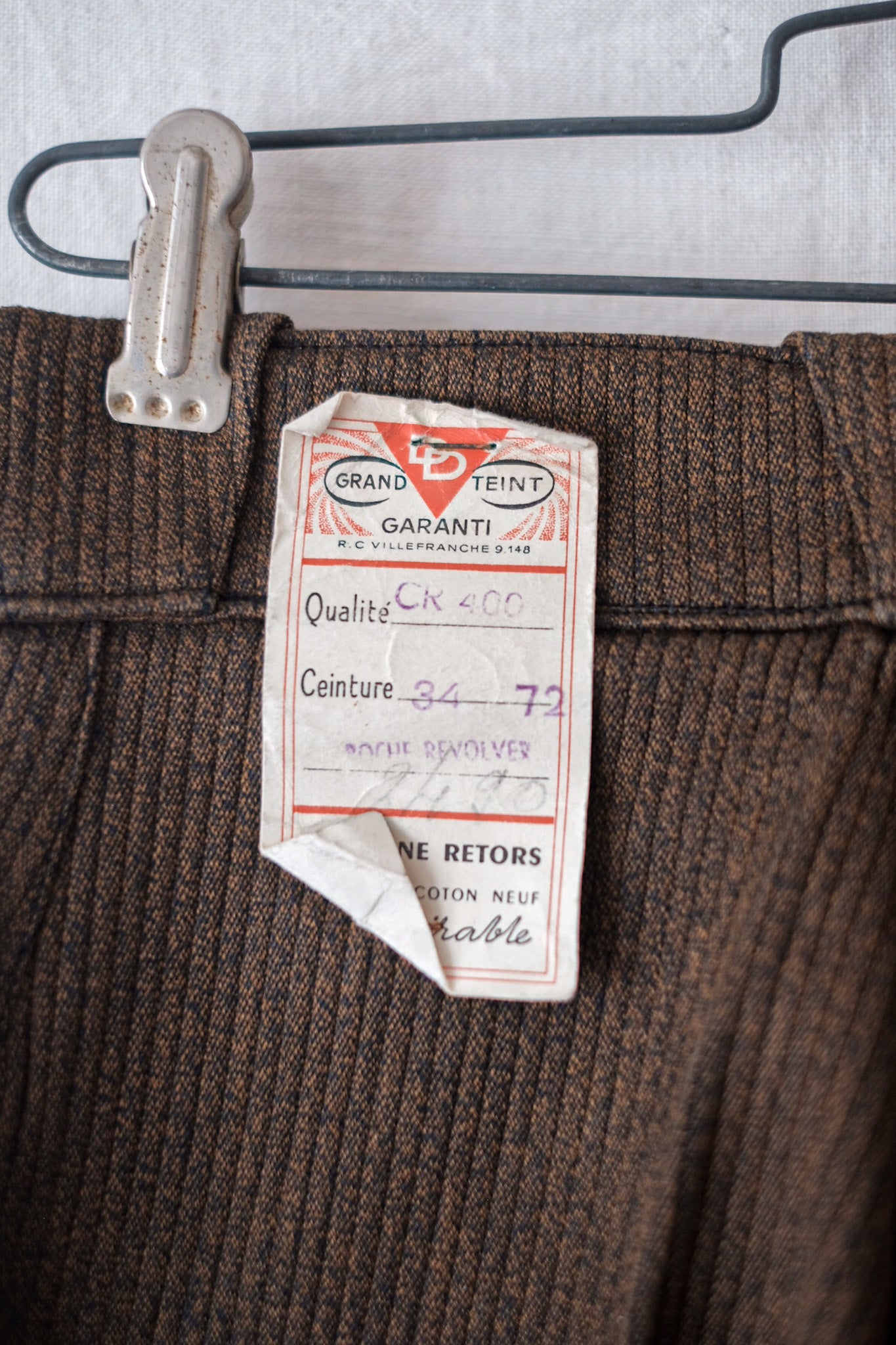[~ 50's] French Vintage Brown Cotton Pique Pique กางเกง "Dead Stock"